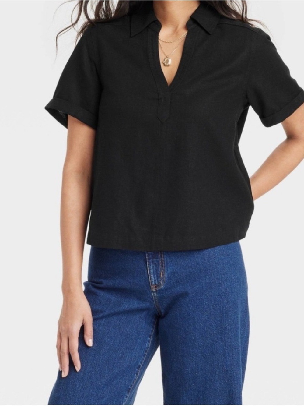 Bundle of 2 Universal Thread Linen Blend V-neck Short Sleeve Tops - Picture 6 of 11